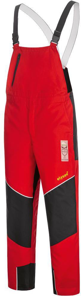 Schnittschutzlatzhose SPEIERLING Gr.48 rot/schwarz/gelb von ELYSEE – EN ISO 11393 Kl.1, FPA-anerkannt