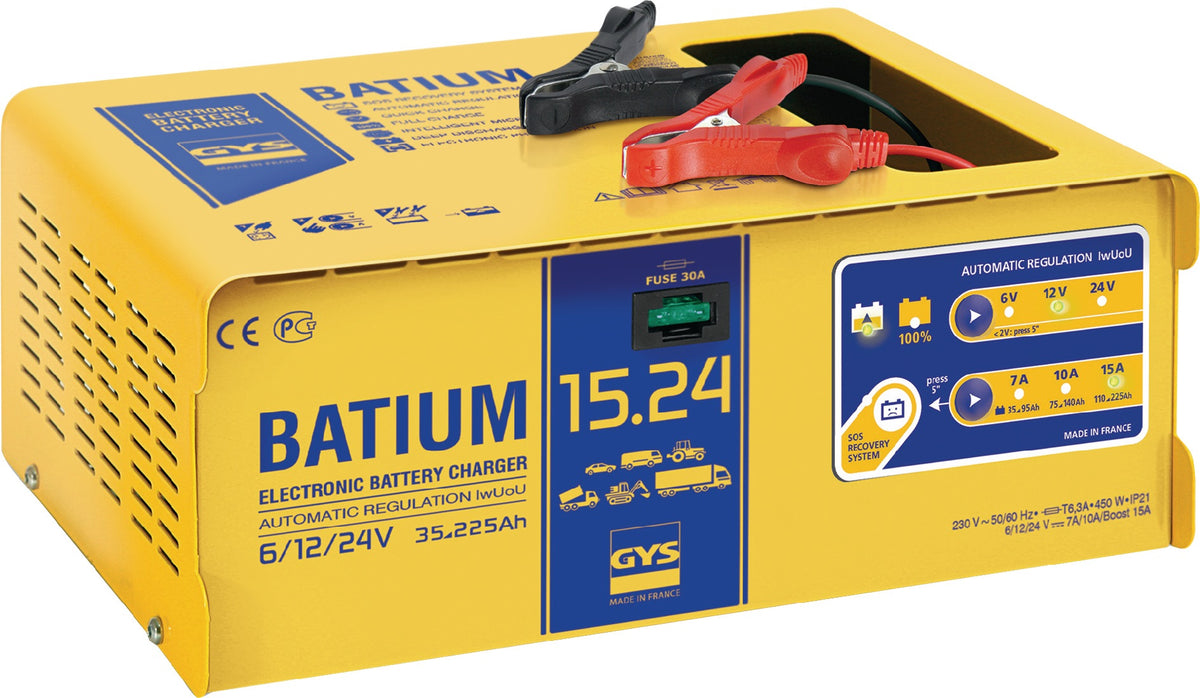 GYS BATIUM 15-24 Batterieladegerät 6/12/24 V effektiv 22 A – Erhaltungsladung & Regenerierung