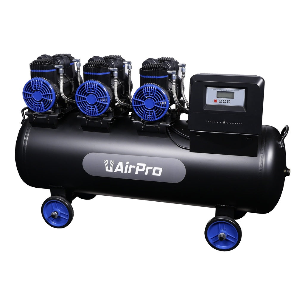 AirPro 150L L/min Ölfreier Flüsterkompressor, Silent Kompressor - 3x1 PS 100tankvolumen 230V – CP21P3T100