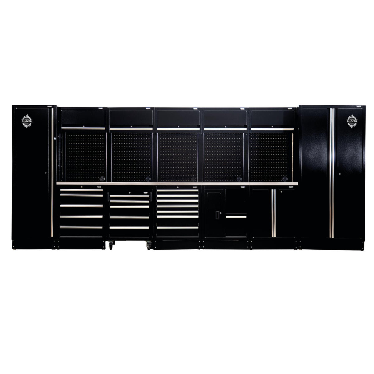 BUNKER 4915mm Modulare Werkstatteinrichtung Werkbank mit Edelstahl-Spüle und Edelstahl-Arbeitsplatte - 25-teilig - D04391