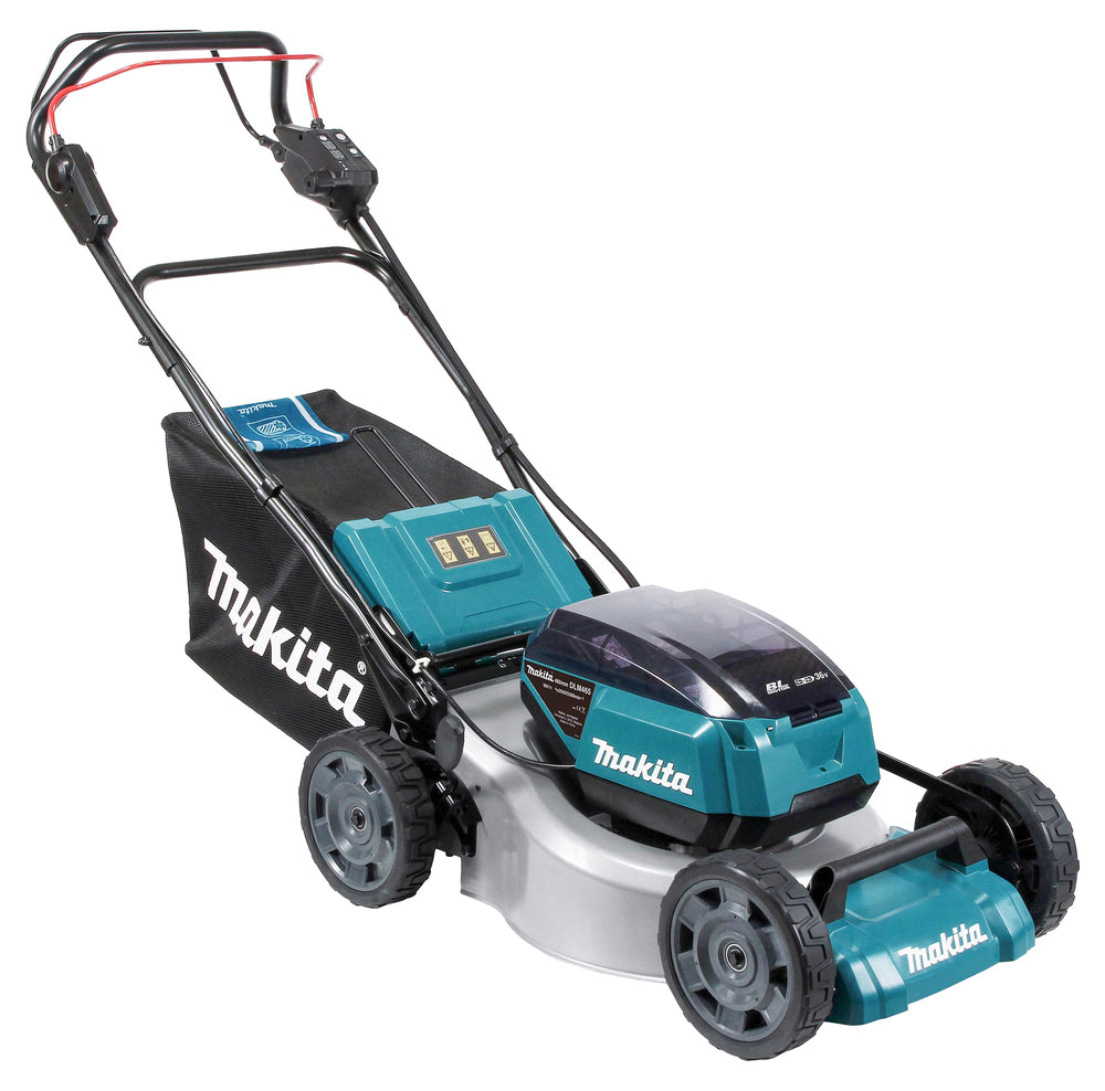 Makita Akku-Rasenmäher 2x18 V mit Stahldeck und 4 Akku-Slots - DLM465PT4