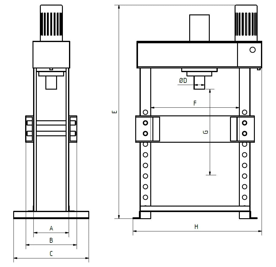 Tigermetal Hydraulische Werkstattpresse 150 Tonnen mit Dualpumpe und 1.200 mm Durchgang - TMWH150