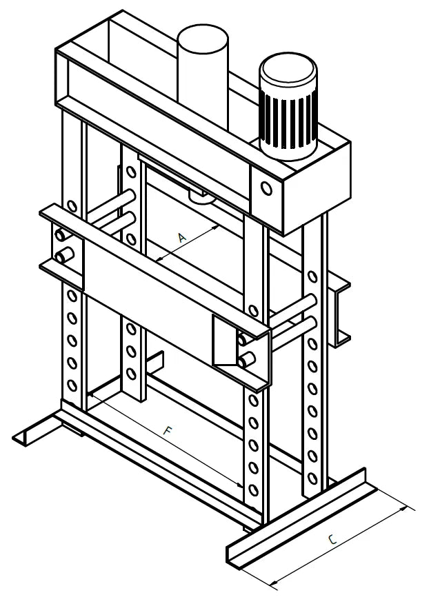 Tigermetal Hydraulische Werkstattpresse 100 Tonnen mit Dualpumpe, 1.000 mm Durchgang - TM00005