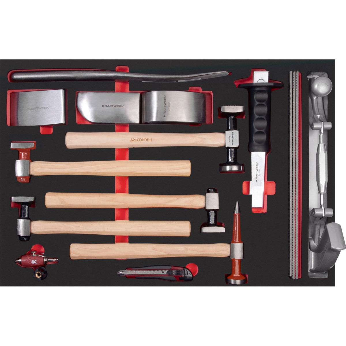 KRAFTWERK PRO LINE Karosserie-Werkzeug-Einlage – 16-tlg., 60x40 cm, Spezialwerkzeuge für Karosseriearbeiten - KW-105.502.029