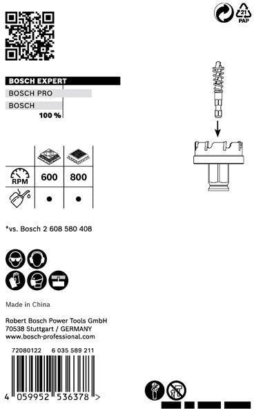 Bosch Lochsäge Expert Sheet Metal 20 mm – Carbide-Zähne für Edelstahl & härtesten Stahl, Power Change Plus