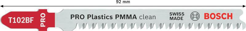 Bosch Stichsägeblatt T 102 BF Clean for PMMA, L.92mm, Zahnteilung 1,8mm, BIM, 3er-Pack