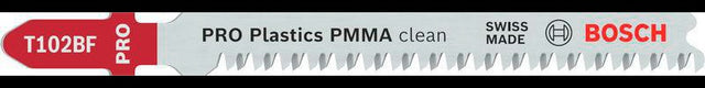 Bosch Stichsägeblatt T 102 BF Clean for PMMA, L.92mm, Zahnteilung 1,8mm, BIM, 3er-Pack