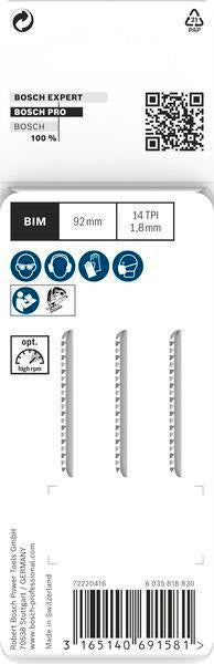 Bosch Stichsägeblatt T 102 BF Clean for PMMA, L.92mm, Zahnteilung 1,8mm, BIM, 3er-Pack