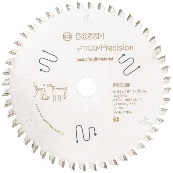 BOSCH Kreissägeblatt Top Precision Best for Multi Material 165 mm Z48 HLTCG für Tauch- und Handkreissägen