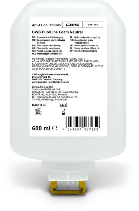 CWS PureLine Foam Neutral Seifenschaum 600 ml – 8 Flaschen à 2000 Portionen