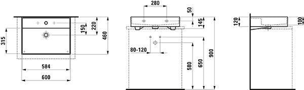 LAUFEN Aufsatzwaschtisch KARTELL 600x460 mm mit Überlauf und 1 Hahnloch in Weiß