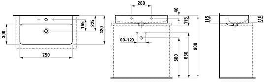 LAUFEN Aufsatzwaschtisch VAL 750x420mm weiß mit Überlauf und 1 Hahnloch