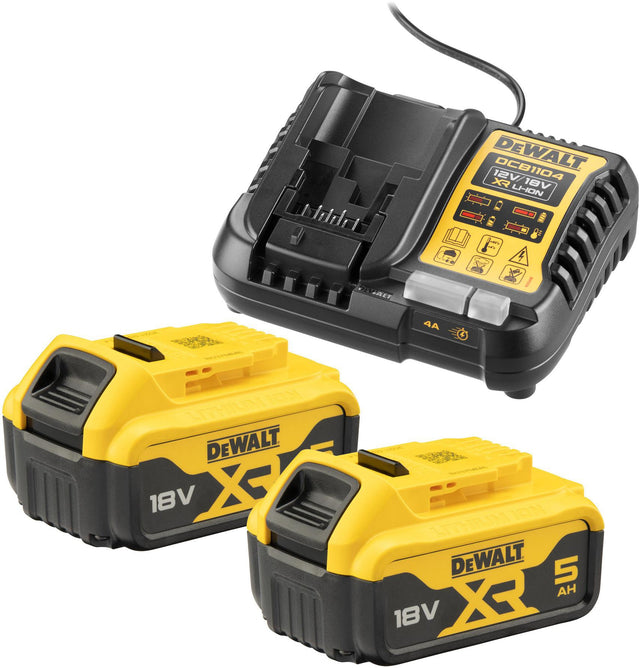DEWALT Akku-Starter-Set DCB1104P2 18V 5Ah – 2 XR-Schiebe-Akkus + Schnellladegerät