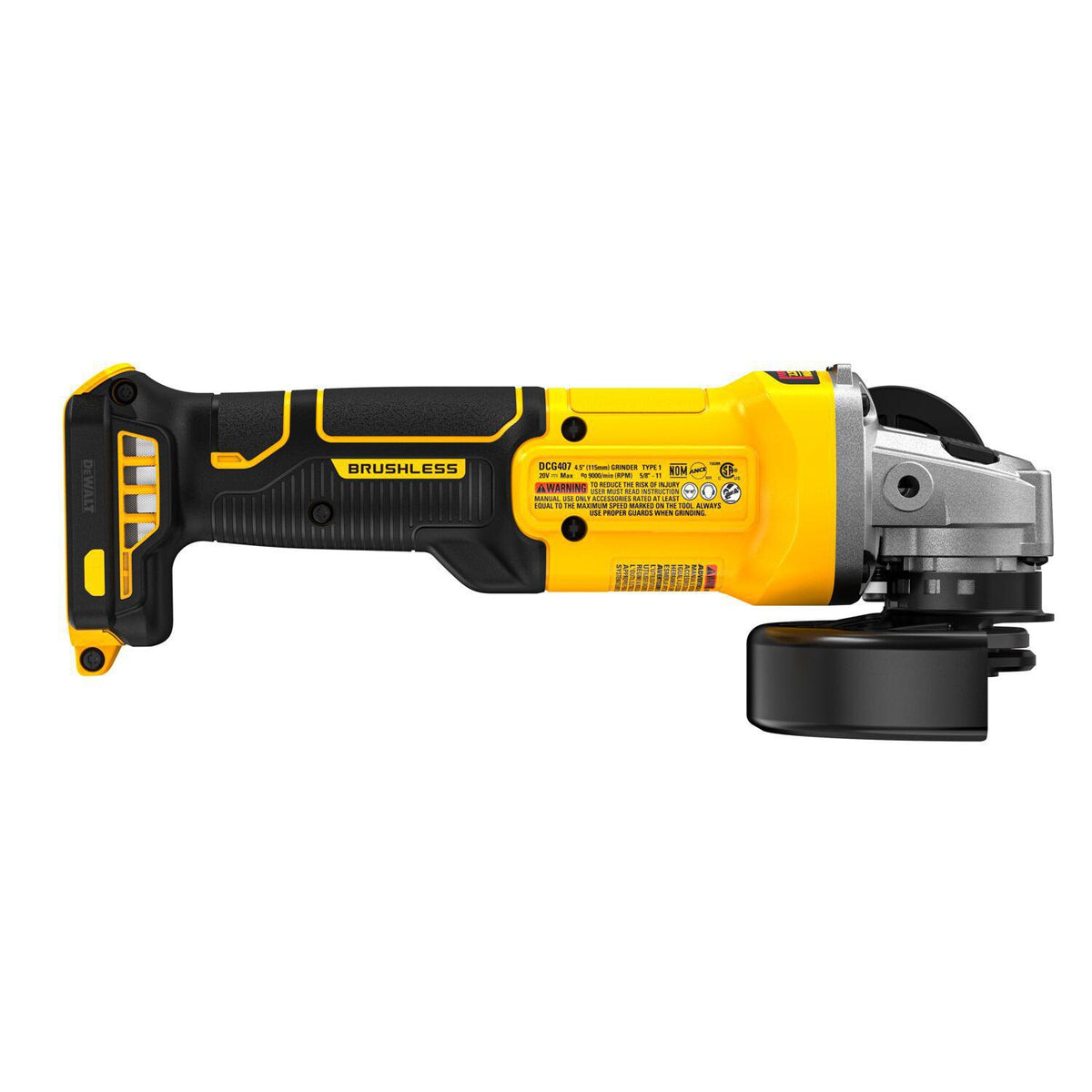 DEWALT Akku-Winkelschleifer DCG407NT 18V 125mm 9000 min-¹ – bürstenlos, Schiebeschalter, ohne Akku