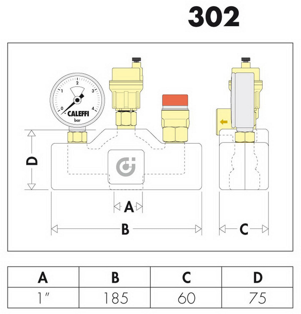 CALEFFI Kesselgruppe 302 mit Isolierung, 1 Zoll, 3 bar, bis 50 kW