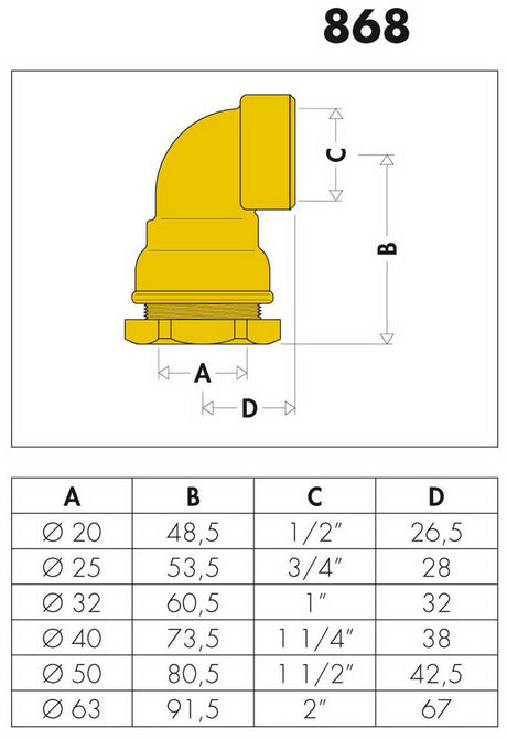 CALEFFI Winkel-Anschlussverschraubung IG 25 mm x 3/4" IG für PE-Kunststoffrohr, Messing, Serie 868