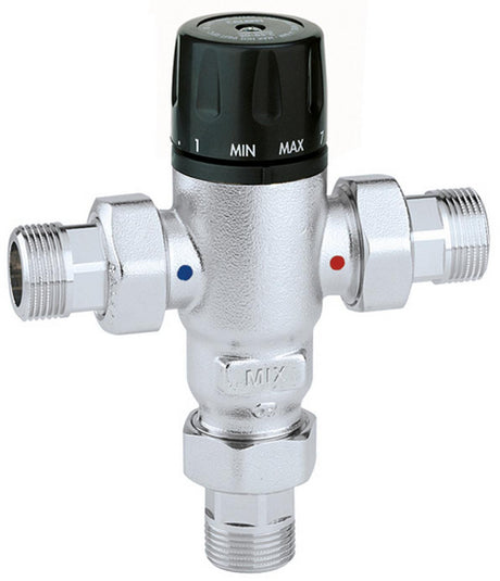 CALEFFI Thermomischer 521 mit Rückschlagventilen 3/4" AG, 30-65 °C einstellbar, Messing verchromt