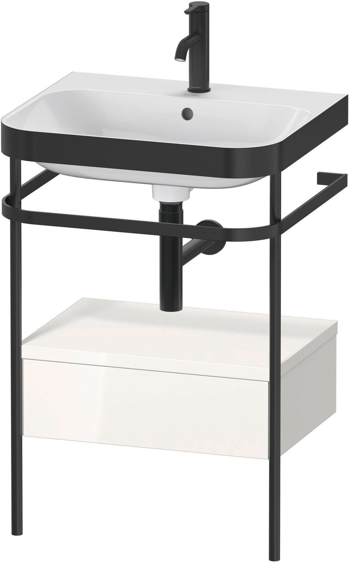 DURAVIT Happy D.2 c-bonded Waschtischset mit Metallkonsole, 850 mm, Weiß Hochglanz