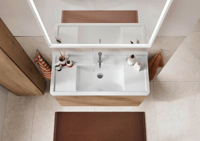 DURAVIT L-Cube Hochschrank 400 mm Eiche Marmoriert matt mit Glasfachböden und Aluträgersystem
