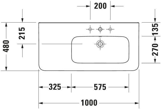Duravit DuraStyle Möbelwaschtisch 1000 mm, Becken rechts, mit Überlauf, Hahnlochbank, weiß