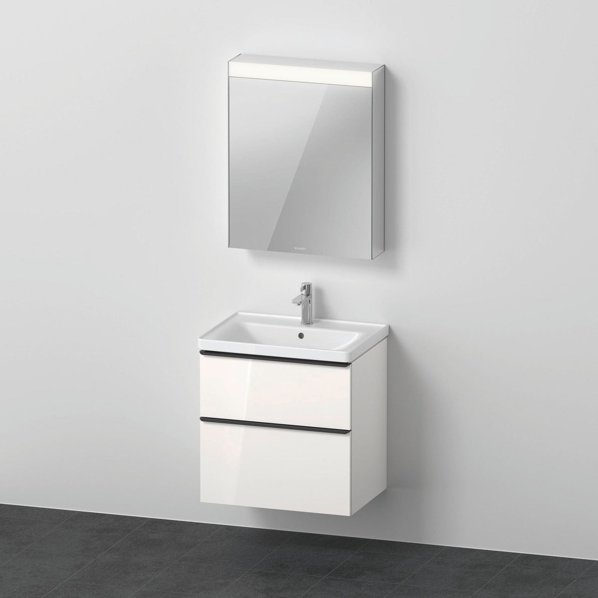 Duravit D-Neo Möbel-Set wandhängend 650x480mm mit Waschtisch, Unterbau, Spiegelschrank Eiche Schwarz
