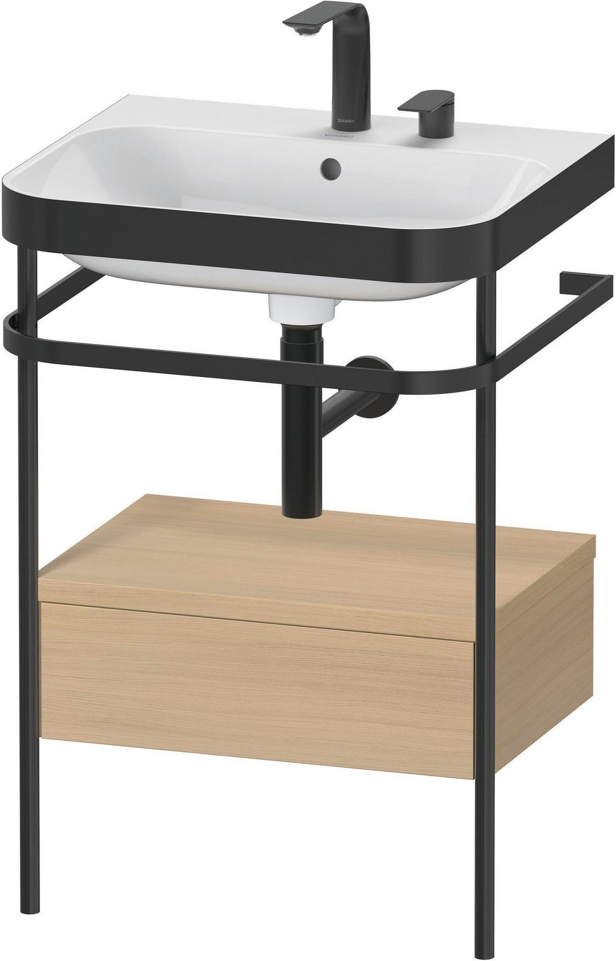 Duravit Happy D.2 c-bonded Waschtischset mit Metallkonsole, 850x575x490 mm, Mediterrane Eiche