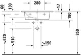 Duravit ME by Starck Möbelwaschtisch 630 mm, weiss seidenmatt, mit Überlauf, 1 Hahnloch