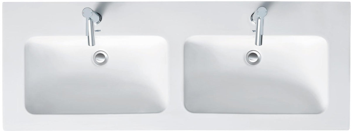 DURAVIT ME by Starck Doppel-Waschtisch 1300 mm, mit Überlauf, je 1 Hahnloch, weiß seidenmatt