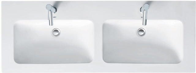 DURAVIT ME by Starck Doppel-Waschtisch 1300 mm, mit Überlauf, je 1 Hahnloch, weiß seidenmatt