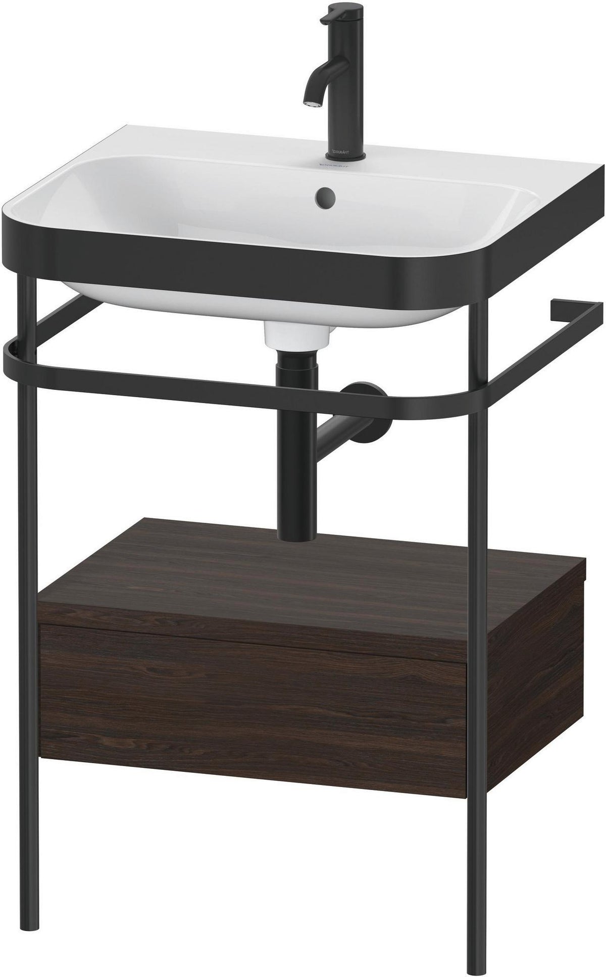 DURAVIT Happy D.2 c-bonded Waschtischset mit Metallkonsole und Schubkasten – Nussbaum gebürstet, 575 mm