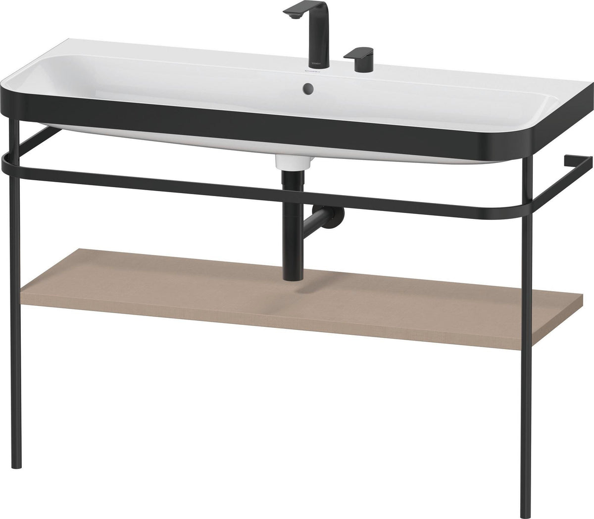DURAVIT Happy D.2 Waschtischset 1175 mm mit Metallkonsole in Leinen – bodenstehend, 2 Hahnlöcher, Push-Open