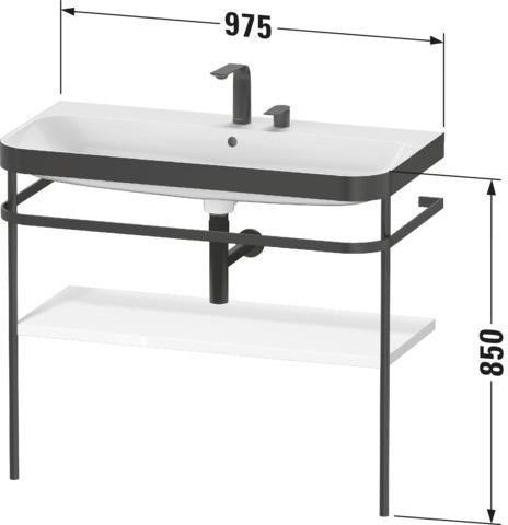 Duravit Happy D.2 c-bonded Waschtischset 975 mm mit Metallkonsole, bodenstehend, Graphit Supermatt
