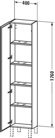 DURAVIT L-Cube Hochschrank 400 mm Eiche Marmoriert matt mit Glasfachböden und Aluträgersystem