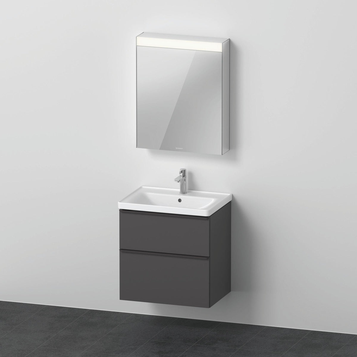 Duravit D-Neo Möbel-Set wandhängend 650x480mm mit Waschtisch, Unterbau, Spiegelschrank Eiche Schwarz