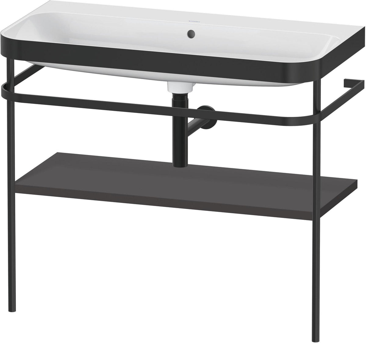 Duravit Happy D.2 c-bonded Waschtischset 975 mm mit Metallkonsole, bodenstehend, Graphit Supermatt