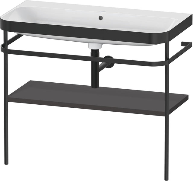 Duravit Happy D.2 c-bonded Waschtischset 975 mm mit Metallkonsole, bodenstehend, Graphit Supermatt