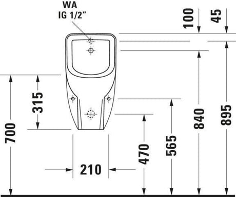 Duravit No.1 Urinal 565 mm spülrandlos mit Zielfliege, Zulauf hinten, weiß