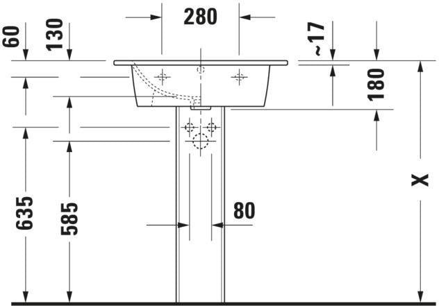Duravit ME by Starck Möbelwaschtisch 630 mm, weiss seidenmatt, mit Überlauf, 1 Hahnloch