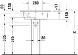 Duravit ME by Starck Möbelwaschtisch 630 mm, weiss seidenmatt, mit Überlauf, 1 Hahnloch