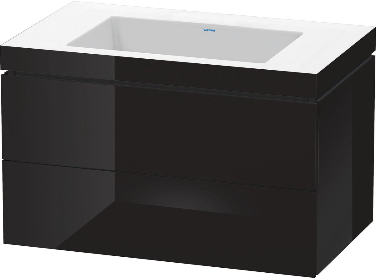 Duravit L-Cube c-bonded Waschtischset 800 mm mit Vero Air Becken, 2 Schubkästen, Schwarz Hochglanz