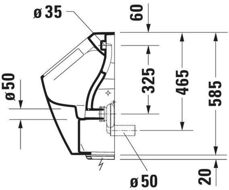 DURAVIT ME by Starck Elektronik-Urinal spülrandlos mit Fliege, Netzanschluss, weiß
