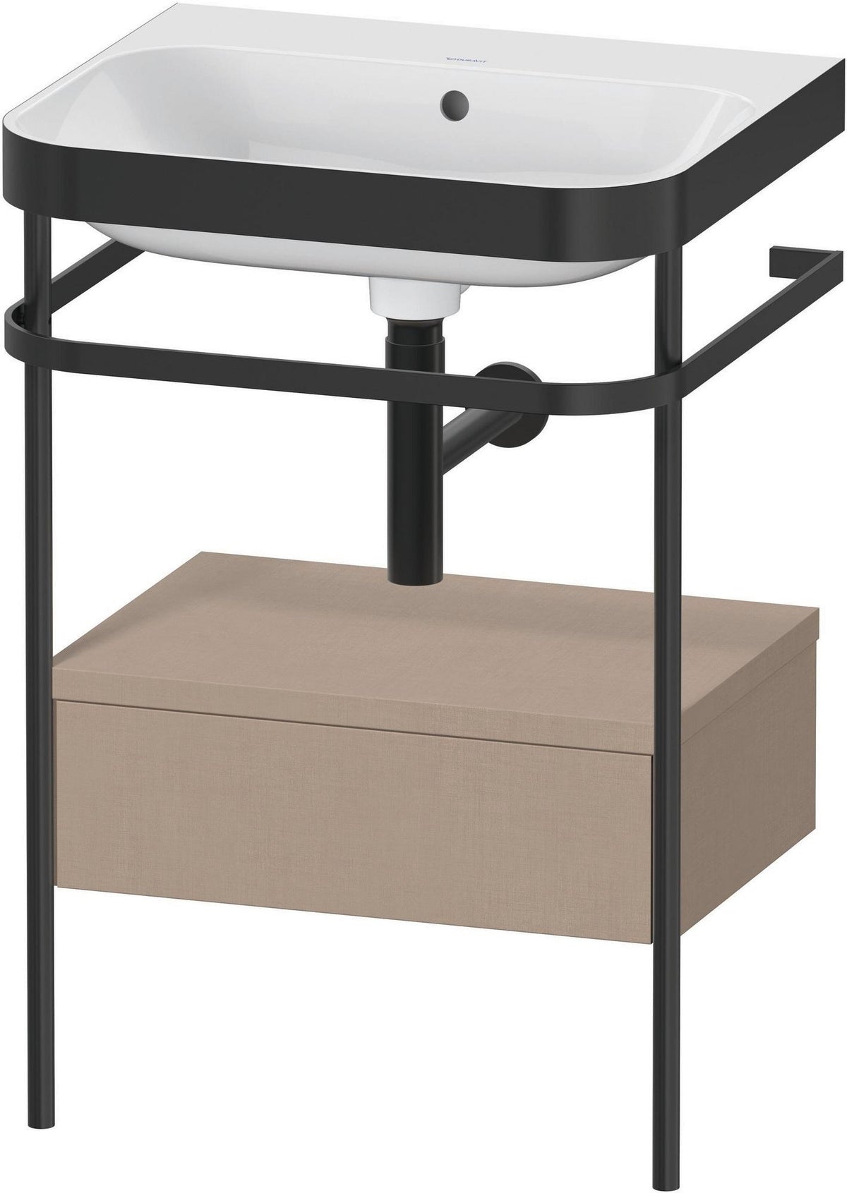DURAVIT Happy D.2 c-bonded Waschtischset mit Metallkonsole, 850x575x490 mm, Leinen – bodenstehend, Tip-On