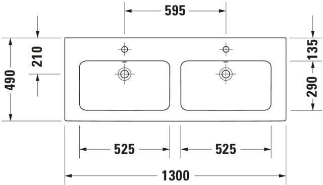 DURAVIT ME by Starck Doppel-Waschtisch 1300 mm, mit Überlauf, je 1 Hahnloch, weiß seidenmatt