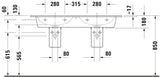 DURAVIT ME by Starck Doppel-Waschtisch 1300 mm, mit Überlauf, je 1 Hahnloch, weiß seidenmatt