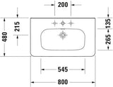 DURAVIT DuraStyle Möbelwaschtisch 800 mm Weiß mit Überlauf, ohne Hahnloch