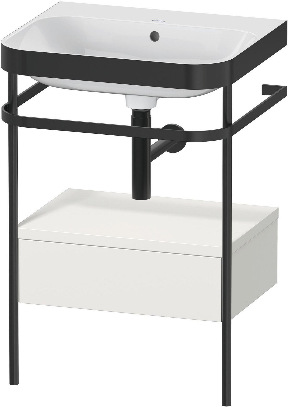Duravit Happy D.2 c-bonded Waschtischset mit Metallkonsole, 575 mm, Weiß Seidenmatt