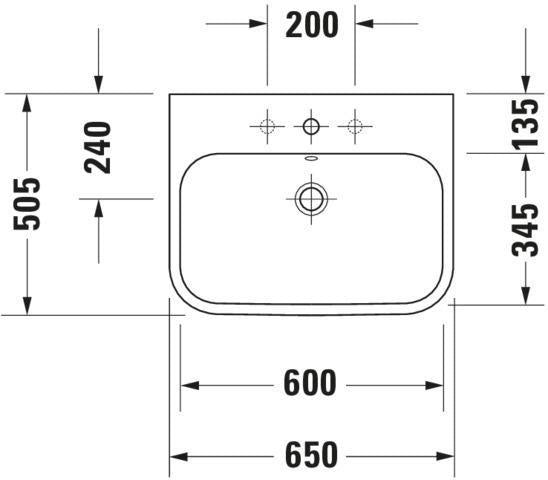 DURAVIT Möbelwaschtisch Happy D.2 650 mm mit Überlauf und Hahnlochbank, weiß