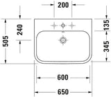 DURAVIT Möbelwaschtisch Happy D.2 650 mm mit Überlauf und Hahnlochbank, weiß