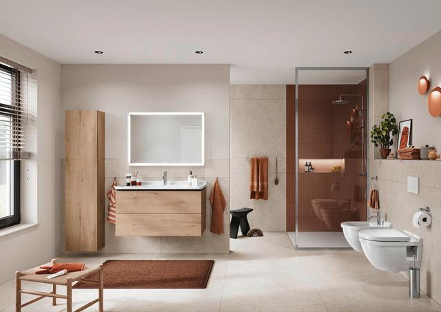 DURAVIT L-Cube Hochschrank 400 mm Eiche marmoriert matt mit Glasfachböden und Soft-Close