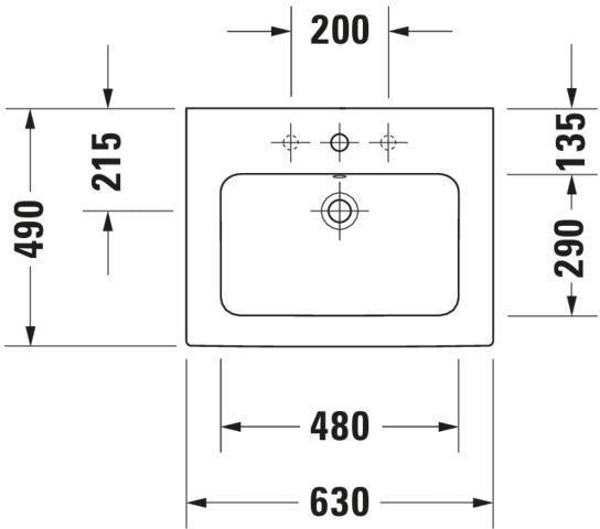 Duravit ME by Starck Möbelwaschtisch 630 mm, weiss seidenmatt, mit Überlauf, 1 Hahnloch